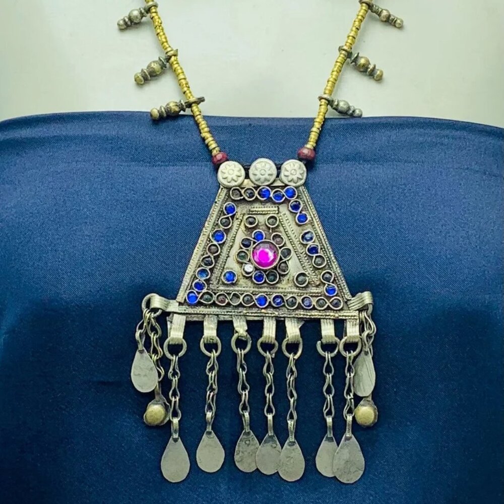 Antique Handmade Bohemian Style Necklace, Beaded Chain Necklace, Tribal Light